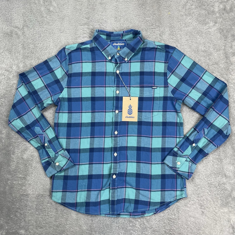 Chubbies Flannel Channel Shirt Mens Large Blue Plaid Long Sleeve Button Up